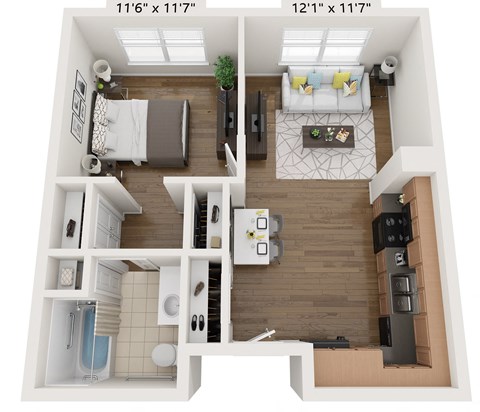 1 Bedroom 1 Bath 3D Floorplan Phase 1, Beecher Terrace I Senior,  Louisville, KY